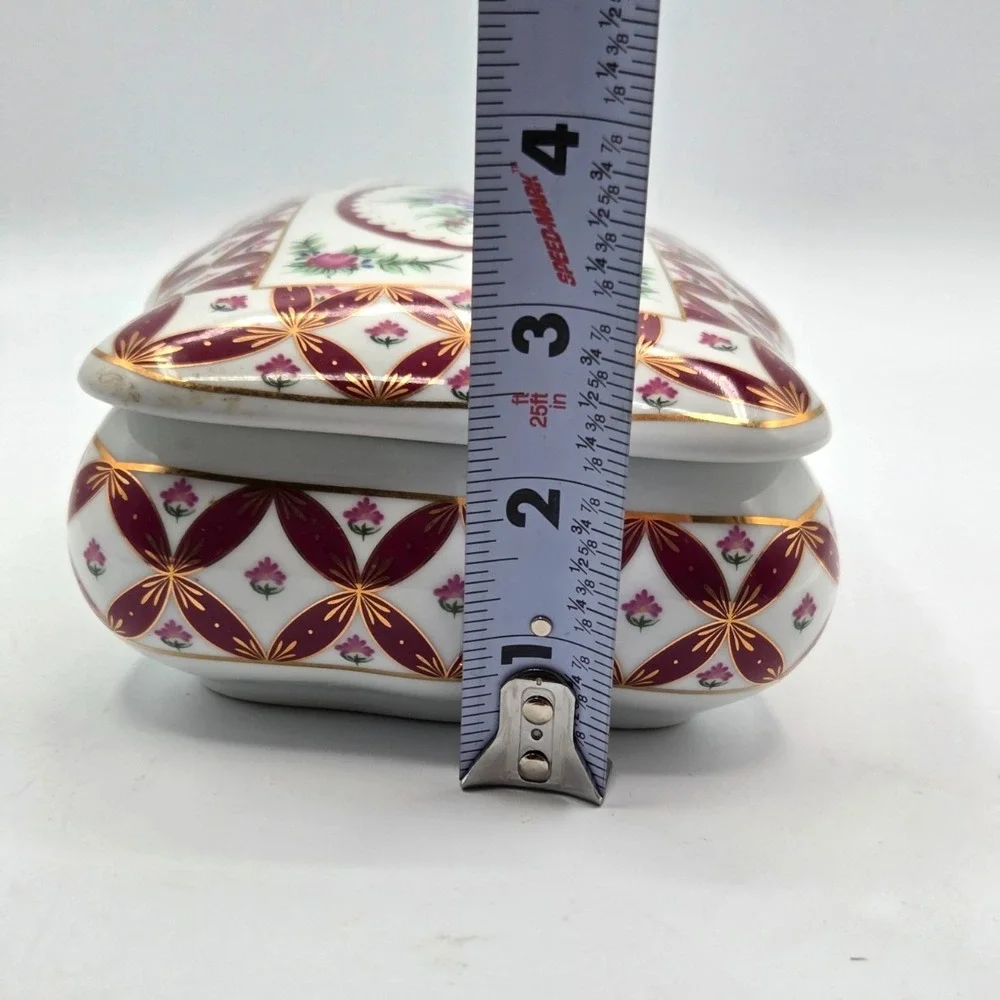 2003 Limited Edition Ceramic Trinket Box Burgundy Gold - Ornate Jewelry Case